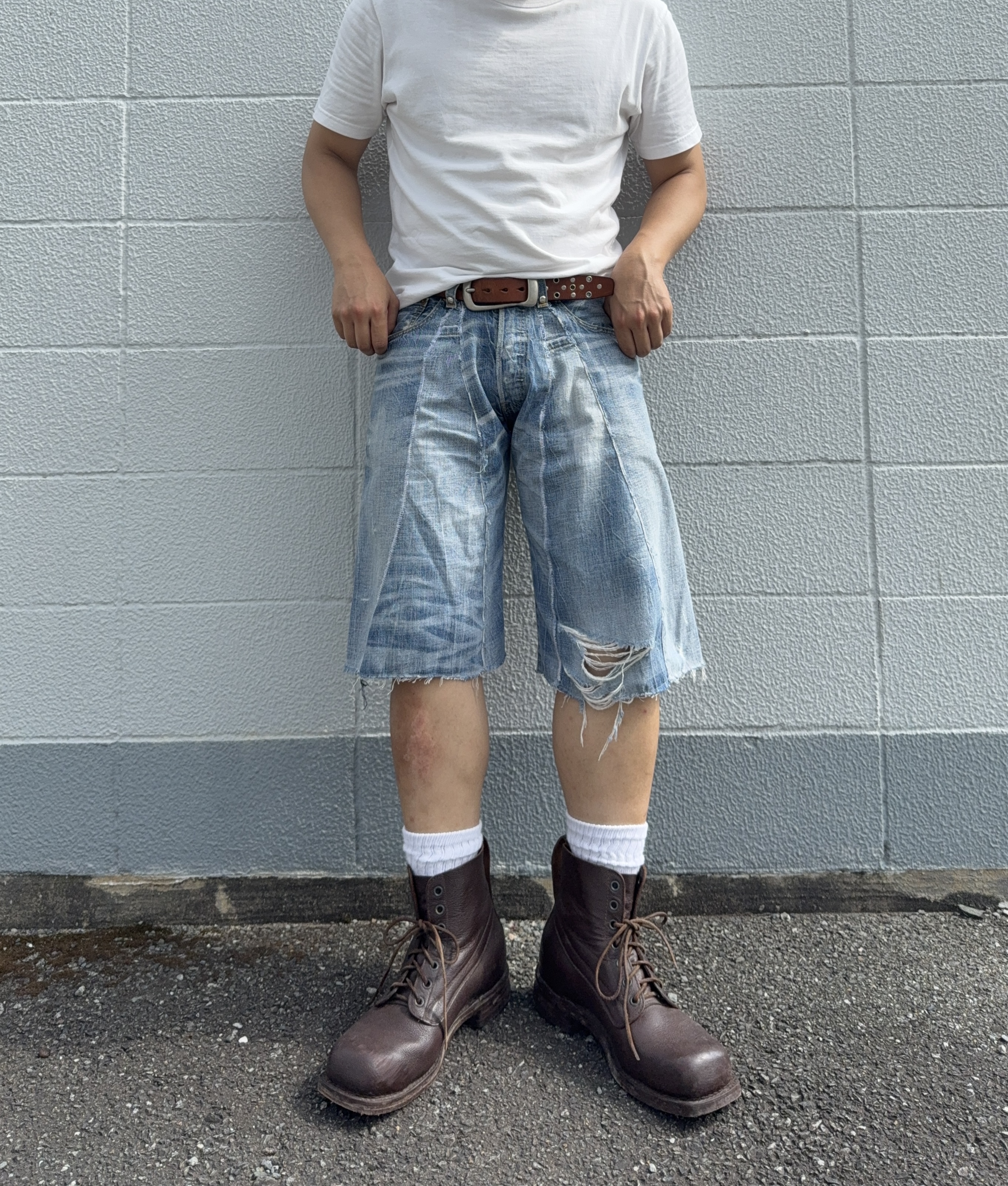 KAITO 26ss Long-cut denim shorts
